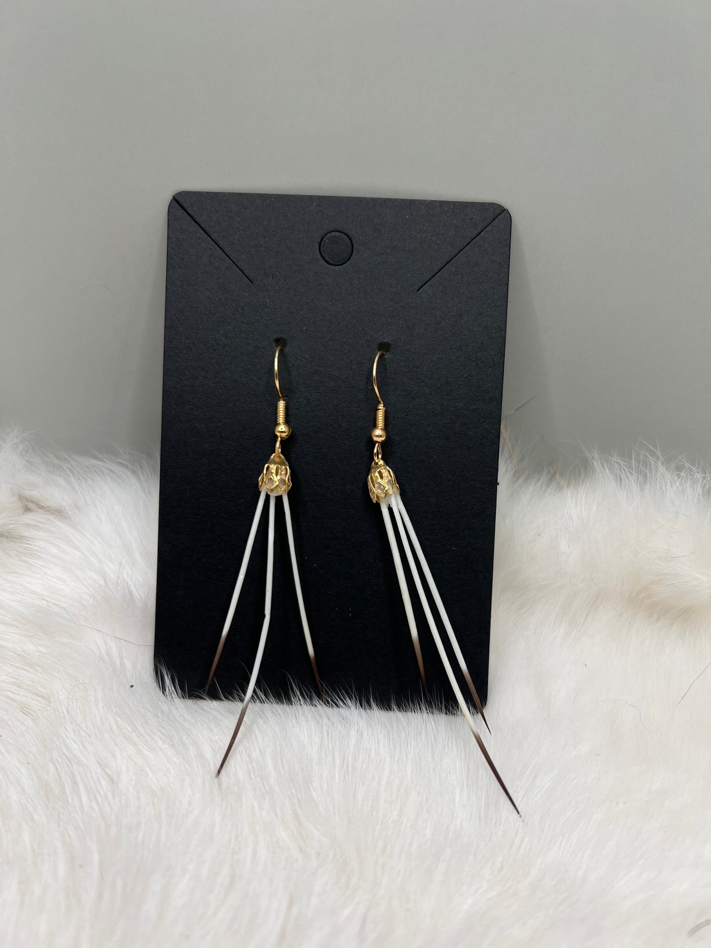 N. American Porcupine Quill Earrings - Gold
