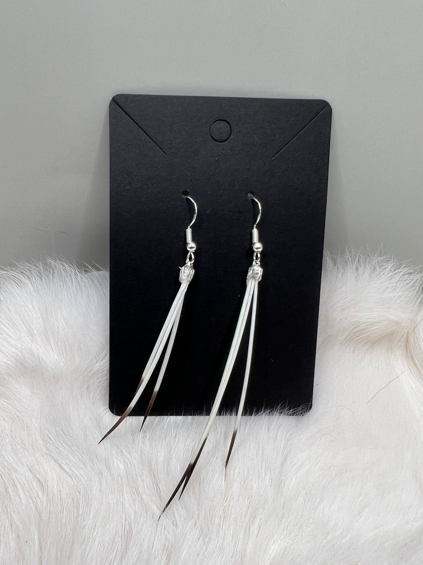 N. American Porcupine Quill Earrings - Silver
